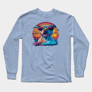 pitbull dog with sunglasses Long Sleeve T-Shirt